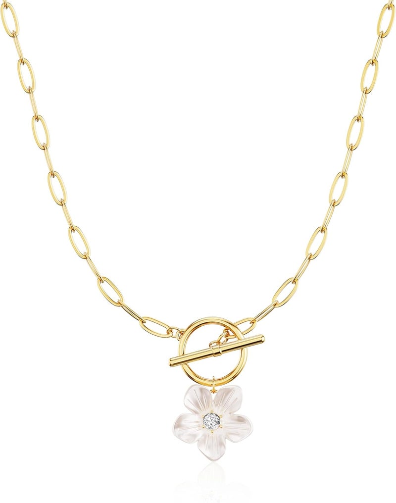 Moodear Cross Necklace for Women Trendy Chunky 14K Gold Plated/Silver Plated Cross Pendant Necklace Toggle Clasp Paperclip Chain Dainty Charm Necklace Fashion Religious Simple Jewelry Christian Gifts for Women - Image 1